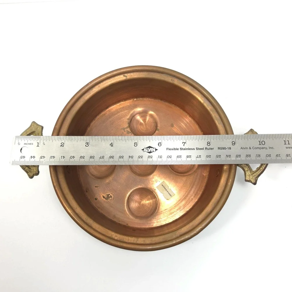 Vintage Copper Escargot Pan Egg Poacher Brass Handles Handmade Turkey 5 Cup 8